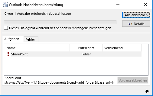 SharePoint stssync-Fehler