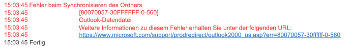 Ordner-Synchronisierungsprobleme Fehler 80070057-30FFFFFF-0-560