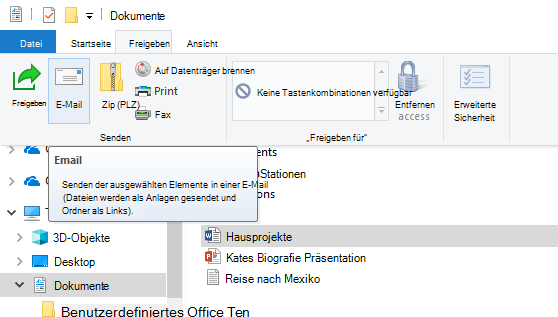 Freigeben einer Datei per E-Mail auf Windows 10