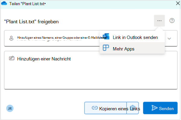 Screenshot: Freigeben von Files mit einer App