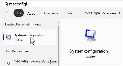 MsConfig durchsuchen.