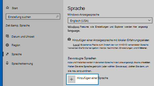 Spracheinstellungen in Windows 10