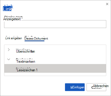 Textmarkenauswahlbereich