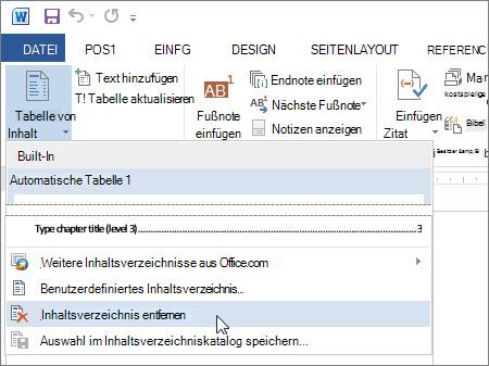 Inhaltsverzeichnis entfernen
