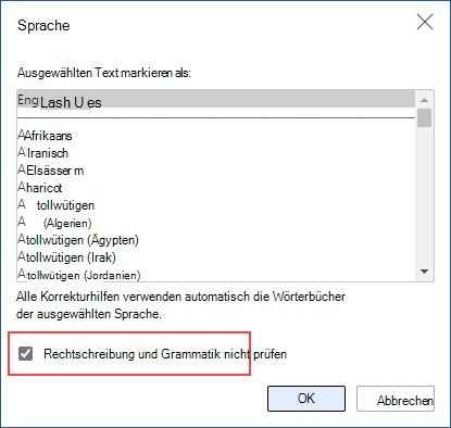 Automatische Rechtschreibprüfung deaktivieren