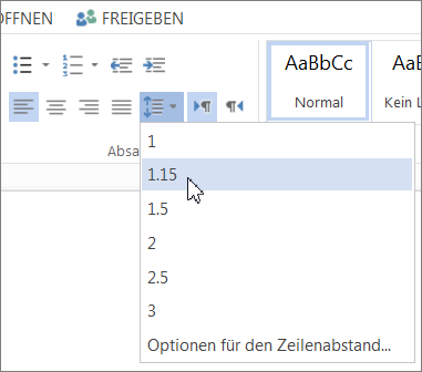 Schaltfläche 'Zeilenabstand' auf der Registerkarte 'Start'