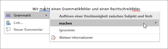 beispiel für rechtschreibung & grammatik Office 365
