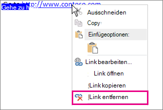 'Hyperlink entfernen' im Kontexmenü