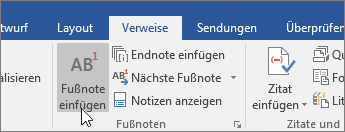 Klicken Sie auf der Registerkarte Verweise auf Fußnote einfügen.
