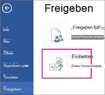 Abrufen des Einbettungscodes für ein Word-Dokument