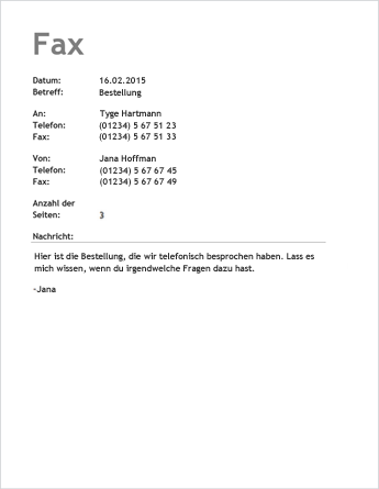 Vorlage für ein Faxdeckblatt