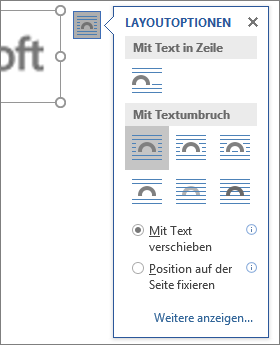 Klicken Sie auf Layoutoptionen, um zu wählen, wie Text um das eingefügte Bild fließen soll.