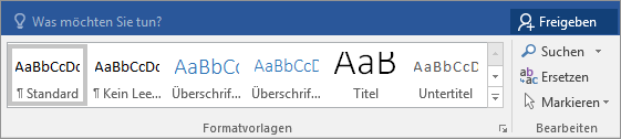 Der Formatvorlagenkatalog befindet sich auf der Registerkarte „Start“