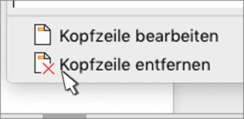 Schaltfläche zum Entfernen der Kopfzeile