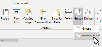 Schaltfläche zum Aufheben der Gruppierung von Shapes
