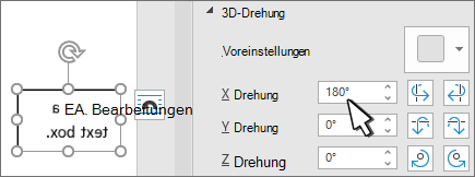 Textfeld mit 3D-Drehung x 180 Deg