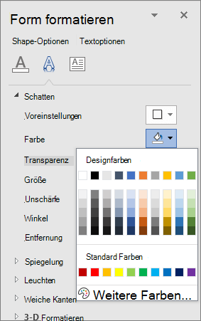 Auswahl von WordArt-Schattenfarben