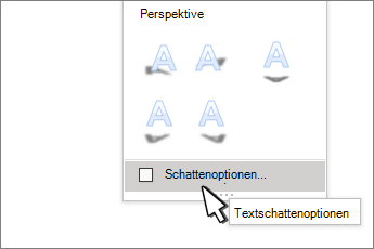 WordArt-Formatvorlagen– Schattenoptionen ausgewählt