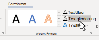 WordArt-Formatvorlagen Textkontur ausgewählt