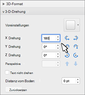 3D-Drehungsabschnitt mit ausgewählter X-Drehung