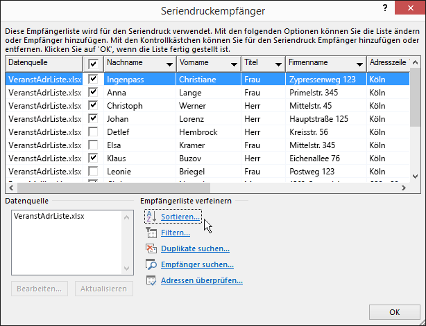 Im Rahmen Word Seriendrucks wird eine Art Empfängerliste erstellt.