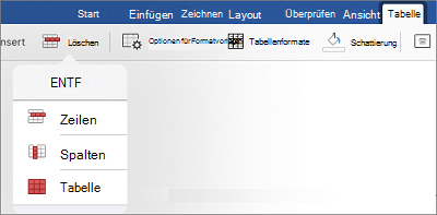 Löschen von Spalten und Zeilen