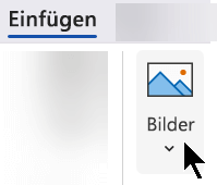 Wählen Sie auf der Registerkarte „Einfügen“ im Menüband die Option „Einfügen“ aus, dann wählen Sie „Bilder“.