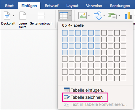 Draw Table is highlighted for creating a custom table