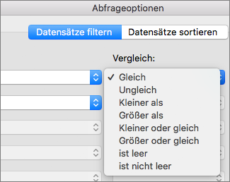 Auf die Vergleichsoptionen klicken, die Sie festlegen möchten