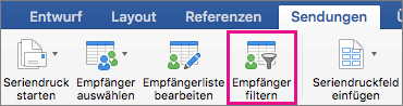 Klicken, um die Seriendruckliste zu filtern
