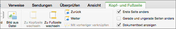 Wenn Sie auf einen Kopf- oder Fußzeilenbereich doppelklicken, zeigt Word die Registerkarte Kopfzeile & Fußzeile an.
