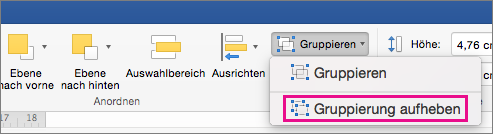 Zum Auflösen einer Gruppierung klicken Sie auf der Registerkarte 