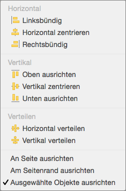 Wählen Sie zum Ausrichten von Objekten in Relation zueinander die Option 