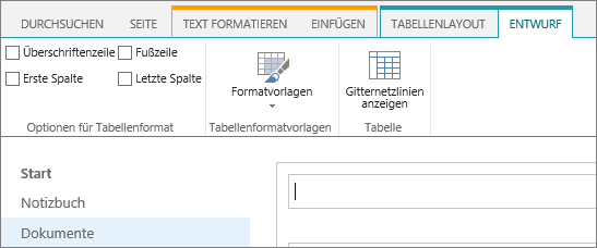 Screenshot des SharePoint Online-Menübands. Aktivieren Sie auf der Registerkarte 
