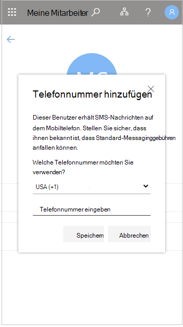 Hinzufügen der Telefonnummer eines Benutzers in „Meine Mitarbeiter“