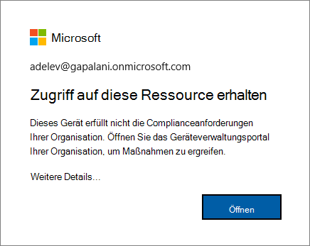 Die Fehlermeldung, die angezeigt wird, wenn sie beim Edge-Browser angemeldet ist.