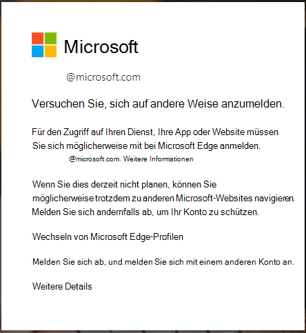 Meldung, die angezeigt wird, wenn die Anmeldung im Edge-Browser erforderlich ist