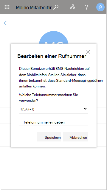 Bearbeiten der Telefonnummer eines Mitarbeiters in „Meine Mitarbeiter“