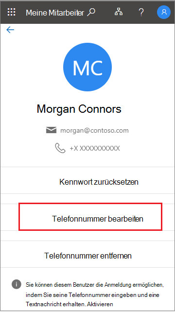 Auswählen von „Bearbeiten“ im Benutzerprofil in „Meine Mitarbeiter“