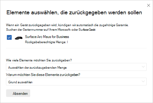 Momentaufnahme, um die Rückgabe auszuwählen.