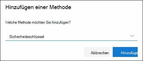 Dialogfeld „Methode hinzufügen“, in dem „Sicherheitsschlüssel“ ausgewählt ist
