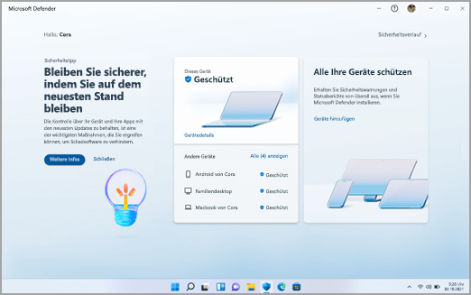 Das Microsoft Defender-Dashboard unter Windows