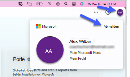 Wählen Sie das Profilsymbol aus, und melden Sie sich dann ab.