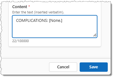 Abbildung eines Felds im Abschnitt „Inhalt“ eines Texts in Dragon Copilot.