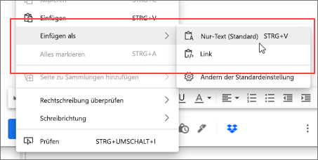 Kontextmenü für erweitertes Kopieren und Einfügen