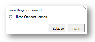 Screenshot der Eingabeaufforderung für Standortberechtigungen in Edge.