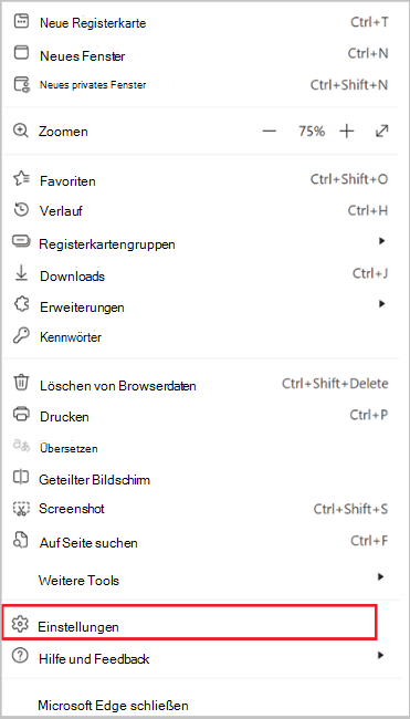 Screenshot der Edge-Einstellungen.