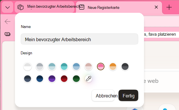 Screenshot: Bearbeiten eines Arbeitsbereichs mit Namen