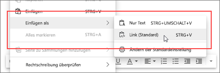 Als Link einfügen auswählen (Standard)