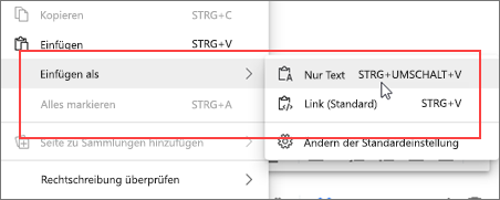 Kontextmenü als Nur-Text einfügen